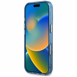 Guess IML Metal Glitter 4G Circle Triangle Magnetinis dėklas telefonui iPhone 16 Pro Max - mėlynas