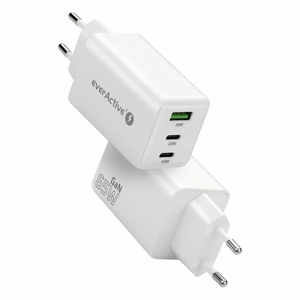 GaN įkroviklis 1 x USB, 2 x USB-C Quick Charge 4+ 65W baltas
