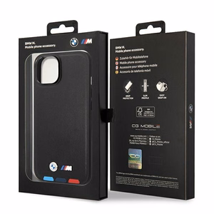 Dėklas BMW BMHMP14M22PTDK iPhone 14 Plus 6.7 "juodas / juoda Odinis Antspaudas Trispalvis Magnetinis