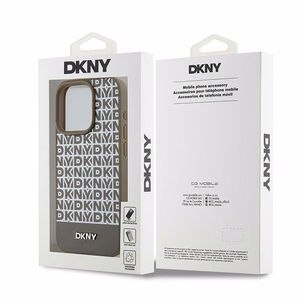 DKNY Odinis spausdintas rašto metalinis logotipas Magnetinis dėklas telefonui iPhone 15 Pro Max - rudas