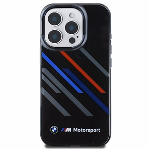 BMW Motosport IML atsitiktinės juostos iPhone 16 Pro Max dėklas - juodas