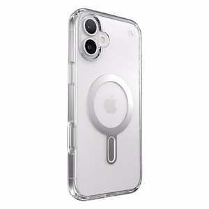 Speck Presidio Perfect-Clear dėklas su MagSafe ir ClickLock, skirtas iPhone 16 Plus, „Clear/Chrome“