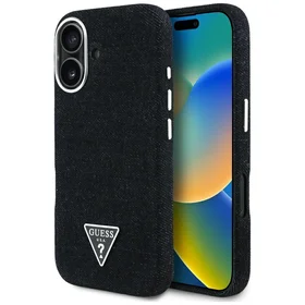 Guess Džinsinis trikampio logotipas MagSafe dėklas iPhone 16 - juodas