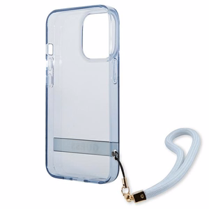 Guess GUHCP13LHTSGSB iPhone 13 Pro / 13 6.1 dėklas telefonui, mėlynas, kietas, pusiau permatomas su dirželiu