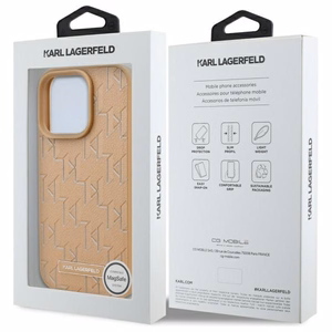 Karl Lagerfeld odinis monogramos metalinio logotipo magnetinis dėklas telefonui iPhone 16 Pro - smėlinis