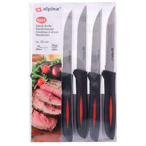 Alpina INOX nerūdijančiojo plieno kepsnių peiliai, 23 cm, 6 vnt., juodi