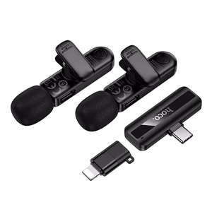 Belaidžių mikrofonų rinkinys Hoco L20A USB-C/Lightning juodas