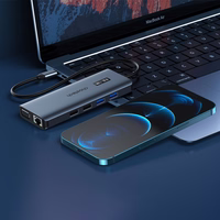 Choetech daugiafunkcis HUB su ekranu 12in1 USB-C į USB-C / USB-A / HDMI / VGA / AUX / SD / TF pilkas (HUB-M26)