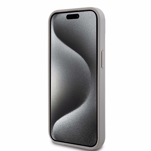 DKNY Odinis mono juosta ir metalinis logotipas dėklas telefonui iPhone 15 Plus / 14 Plus - smėlio