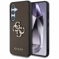 Guess Grained Big 4G Logo Small Classic Logo dėklas telefonui Samsung Galaxy S25 rudas