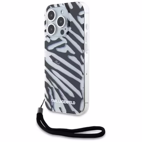 Karl Lagerfeld IML Zebra Pattern & Cord dėklas telefonui iPhone 15 Pro - juodas
