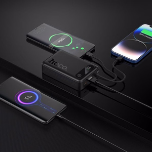 Išorinė baterija Hoco 20000 mAh QC PD 2A 22,5W su integruotais laidais USB C + Lightning J171A juoda