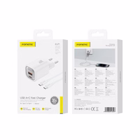 FONENG sieninis įkroviklis EU71 PD 30W 1xUSB-C + 1xUSB QC3.0 + laidas USB-C - USB-C baltas