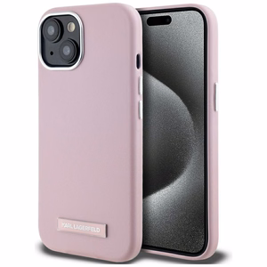Karl Lagerfeld FW Metal Plate Magnetinis iPhone 15 dėklas - rožinis