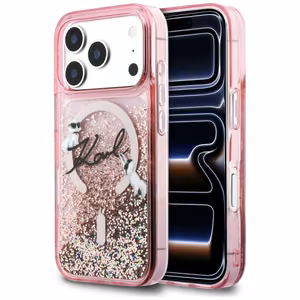 Karl Lagerfeld Liquid Glitter Karl Script Logo MagSafe Dėklas for iPhone 17 Pro Max - rožinis