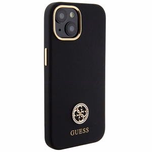Guess silikoninis Logo Strass 4G dėklas telefonui iPhone 15 - juodas