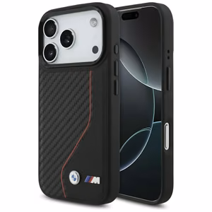 BMW M Carbon Line & Logo MagSafe dėklas iPhone 17 Pro - raudonas