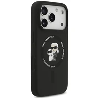 Karl Lagerfeld Silikoninis Karl&Choupette Žiedinis Magnetinis dėklas telefonui iPhone 17 Pro - juoda