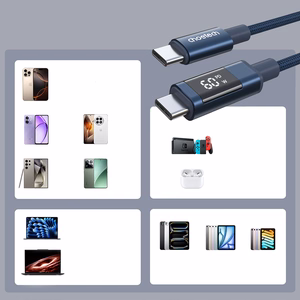 Choetech XCC-1068 PD 60W USB-C - USB-C laidas su ekranėliu 1.2 m - mėlynas