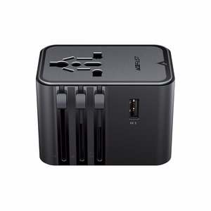 Acefast Z8 GaN 45W kelioninis adapteris 3x USB-C + 2x USB-A kelioninis tinklo įkroviklis su 2500W AC lizdu - juodas
