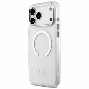 Guess Metal Outline Magnetinis dėklas telefonui iPhone 17 Pro Max - sidabrinis