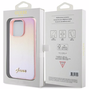 Guess Saffiano Iridescent Script dėklas telefonui iPhone 14 Pro Max - rožinis