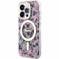 Guess GUHMP14XHCFWSP iPhone 14 Pro Max 6.7" rožinis kietas dėklas Flower Magnetinis