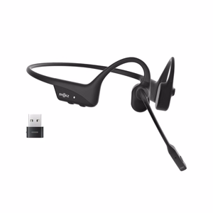 SHOKZ OpenComm2 UC 2025 belaidės Bluetooth kaulų laidžiavimo ausinės vaizdo konferencijoms su USB-C įkrovimo jungtimi ir USB-C adapteriu, triukšmą slopinančiu mikrofonu, juodos