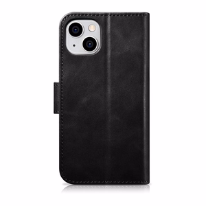 iCarer Aliejaus Vaško Piniginės Dėklas 2in1 Dangtelis iPhone 14 Plus Anti-RFID Odinis Atverčiamas Dėklas Juodas (WMI14220723-BK)