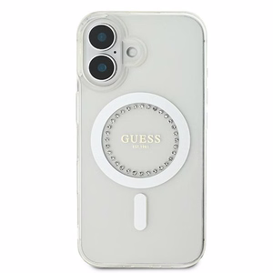 Guess IML Rhinestones magnetinis dėklas telefonui iPhone 16 - baltas