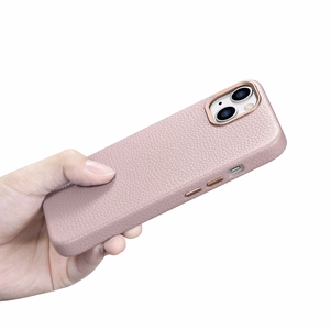 iCarer Litchi Premium odinis dėklas iPhone 14 Plus Magnetinis odinis dėklas su MagSafe Rožinis (WMI14220711-PK)