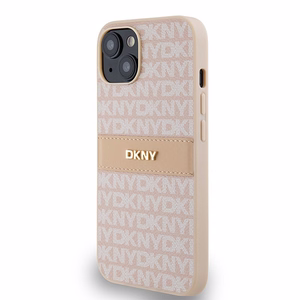 DKNY odinis mono juostelės ir metalinis logotipas dėklas iPhone 15/14/13 - rožinis