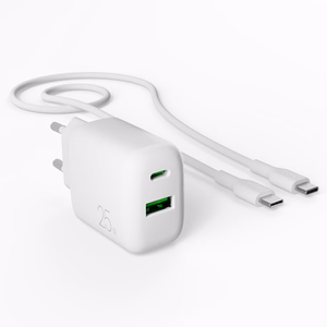 Puro PROLITE 25W USB-A / USB-C sieninis įkroviklis + USB-C - USB-C kabelis 1.2m - baltas