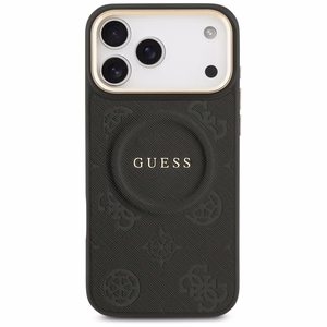 Guess Peony Hot Stamp Magnetinis dėklas telefonui iPhone 17 Pro Max - juodas