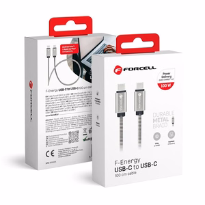 FORCELL F-ENERGY Metal C239 kabelis Type-C į Type-C PD QC4.0 5A 100W E-mark 1 m sidabrinis