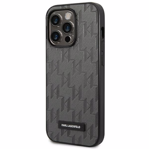 Karl Lagerfeld Saffiano Mono Metalinis Logotipas iPhone 14 Pro Max 6.7" Dėklas - pilka