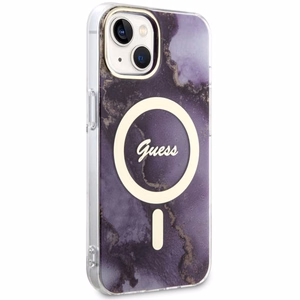 Guess GUHMP14SHTMRSU iPhone 14 6.1" violetinė/violetinė kietas dėklas Golden Marble Magnetinis