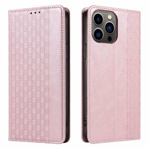 Magnetinis dirželio dėklas telefonui iPhone 14 Pro Max su atverčiamu dangteliu, mini pinigine, stovu ir dirželiu, rožinė