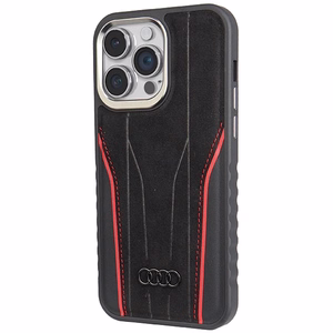 Audi Natūralios odos dėklas su MagSafe iPhone 14 Pro Max - juodas ir raudonas