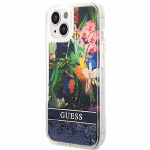Guess GUHCP14MLFLSB iPhone 14 Plus 6.7 "mėlynas/mėlynas kietas dėklas Flower Liquid Glitter