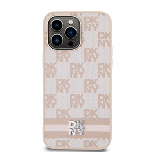 DKNY Odinis languotas mono raštas ir spausdintos juostos dėklas telefonui iPhone 14 Pro Max - rožinis