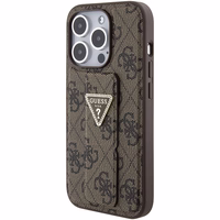 Guess Grip Stand 4G Triangle Strass dėklas telefonui iPhone 15 Pro - rudas