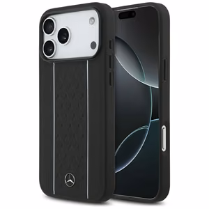 Mercedes Leather Star Pattern Stripes MagSafe Чехол для iPhone 17 Pro Max - чёрный