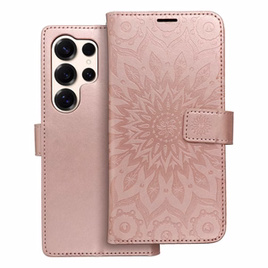 MEZZO knygos tipo dėklas telefonui SAMSUNG S25 Ultra su mandala, rausvo aukso spalvos