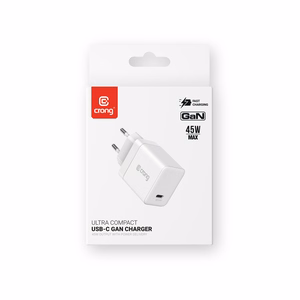 Crong Ultra Compact GaN USB-C sieninis įkroviklis, 45 W PD 3.0, PPS, baltas