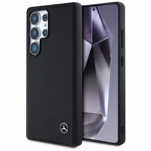 Mercedes Odinis Horizontalios įspaustos kreivės Magnetinis dėklas Samsung Galaxy S25 Ultra - juodas