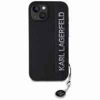 Karl Lagerfeld Saffiano Rhinestones & Charm dėklas telefonui iPhone 15 / 14 / 13 - juodas