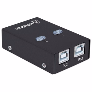 Manhattan USB-A automatinis bendro naudojimo jungiklis, 2x USB-B prievadai, 480 Mbps (USB 2.0), dvigubas valdymas (automatinis arba rankinis), maitinamas per USB (nereikalingas išorinis maitinimo šaltinis), su 1x 1.5m USB-A į USB-B kabeliu