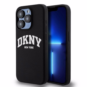 DKNY Liquid Silicone White Printed Logo MagSafe Dėklas telefonui iPhone 15 Pro - juodas (m)