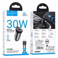Automobilinis įkroviklis Hoco USB C QC PD 30W + kabelis USB C į Lightning NZ16 metalinis pilkas